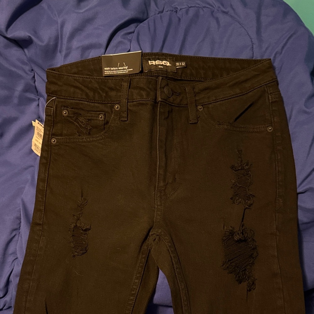 RSQ Black Distressed Skinny Jeans for Men